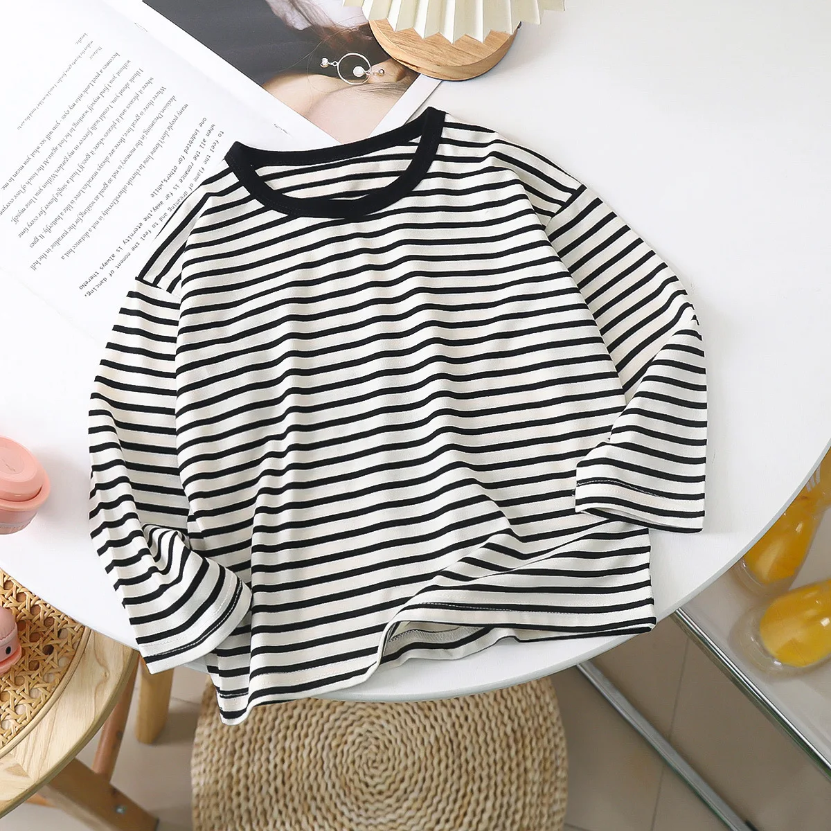 

Весенне-Осенняя детская футболка в полоску для мальчиков и девочек, Топ с длинным рукавом, пуловер