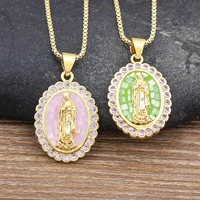 nidin top quality geometric virgin mary 4 colors shell rhinestone pendant zircon necklace unisex religious jewelry retro gift