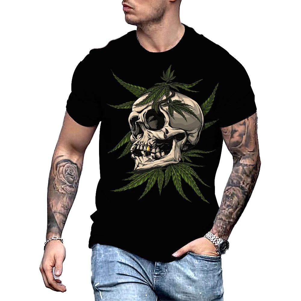 

Horror Skull Graphic Men's T-shirt Summer Street Trend Clothing Outdoor Casual Oversized O-neck Plant Print Tees Top For Men 6xl