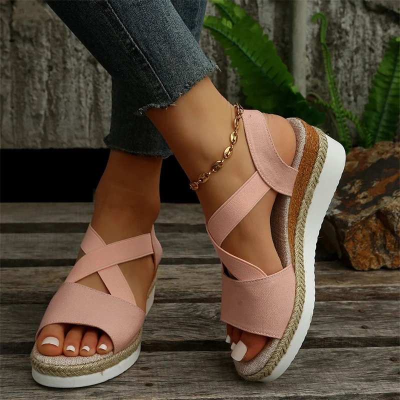 2023 Casual Women Summer Wedges Sandals Comfy Peep Toe Snake Print Women Beach Sandals Female Sandalias Mujer Verano