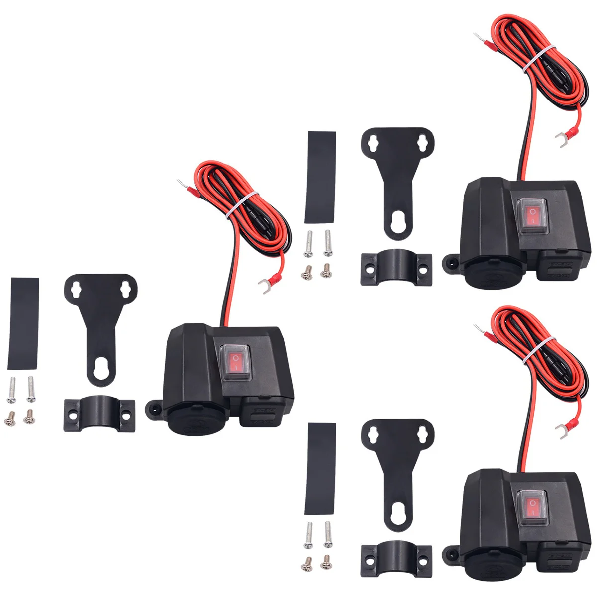 

3 шт. Зарядное устройство USB для мотоцикла водонепроницаемый двойной порт вольтметр прикуриватель адаптер питания с переключателем (черный)