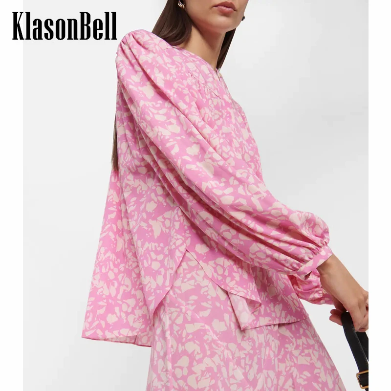 

2.4 KlasonBell Print Long Sleeve Round Neck Loose Blouse Women
