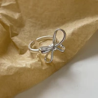 cardiacl korean version of 925 sterling silver bow ring female ins simple wild chic hong kong wind ring