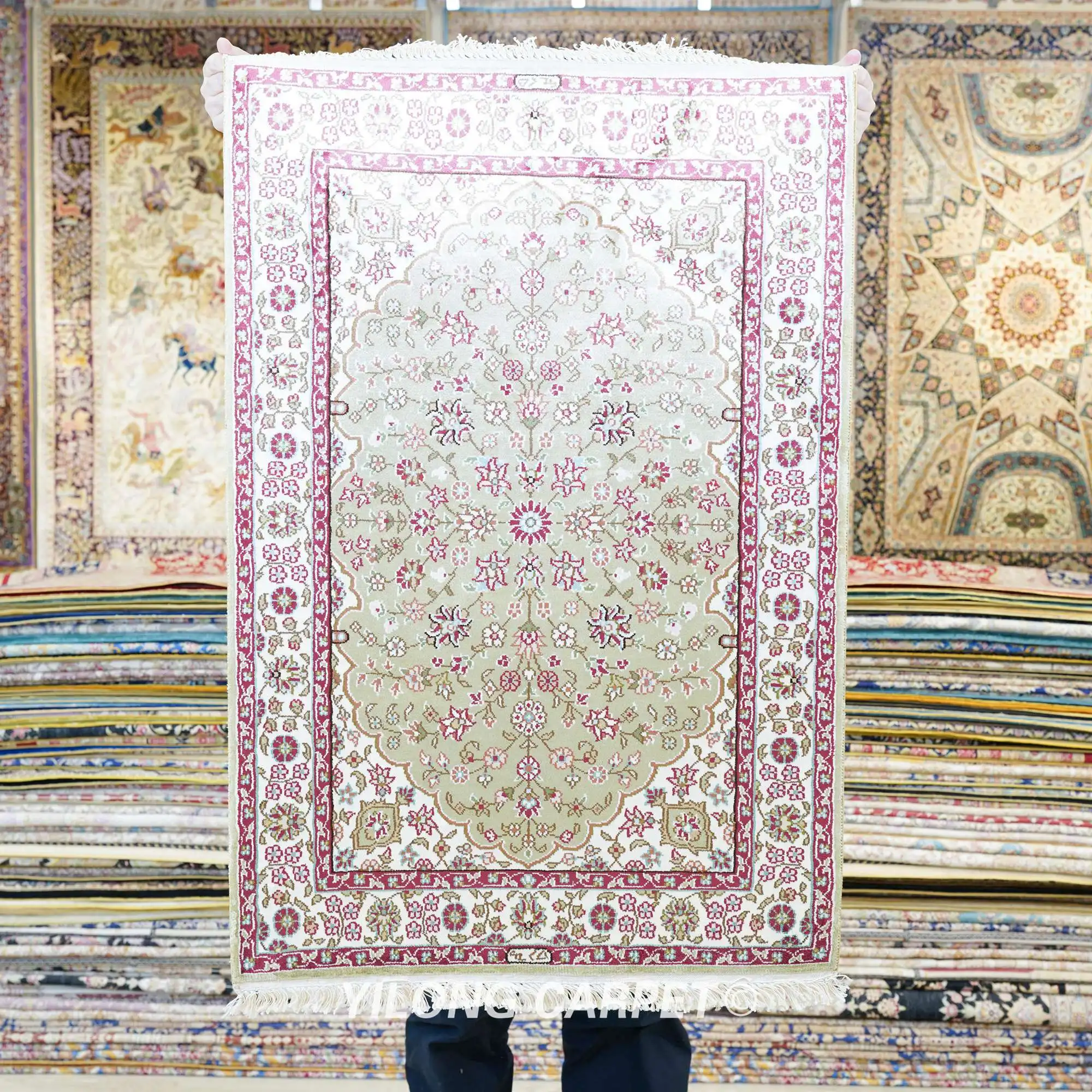 

Шелковый коврик ручной работы с цветами, 61x91 см, маленький коврик ручной работы с узлом (HF112B)