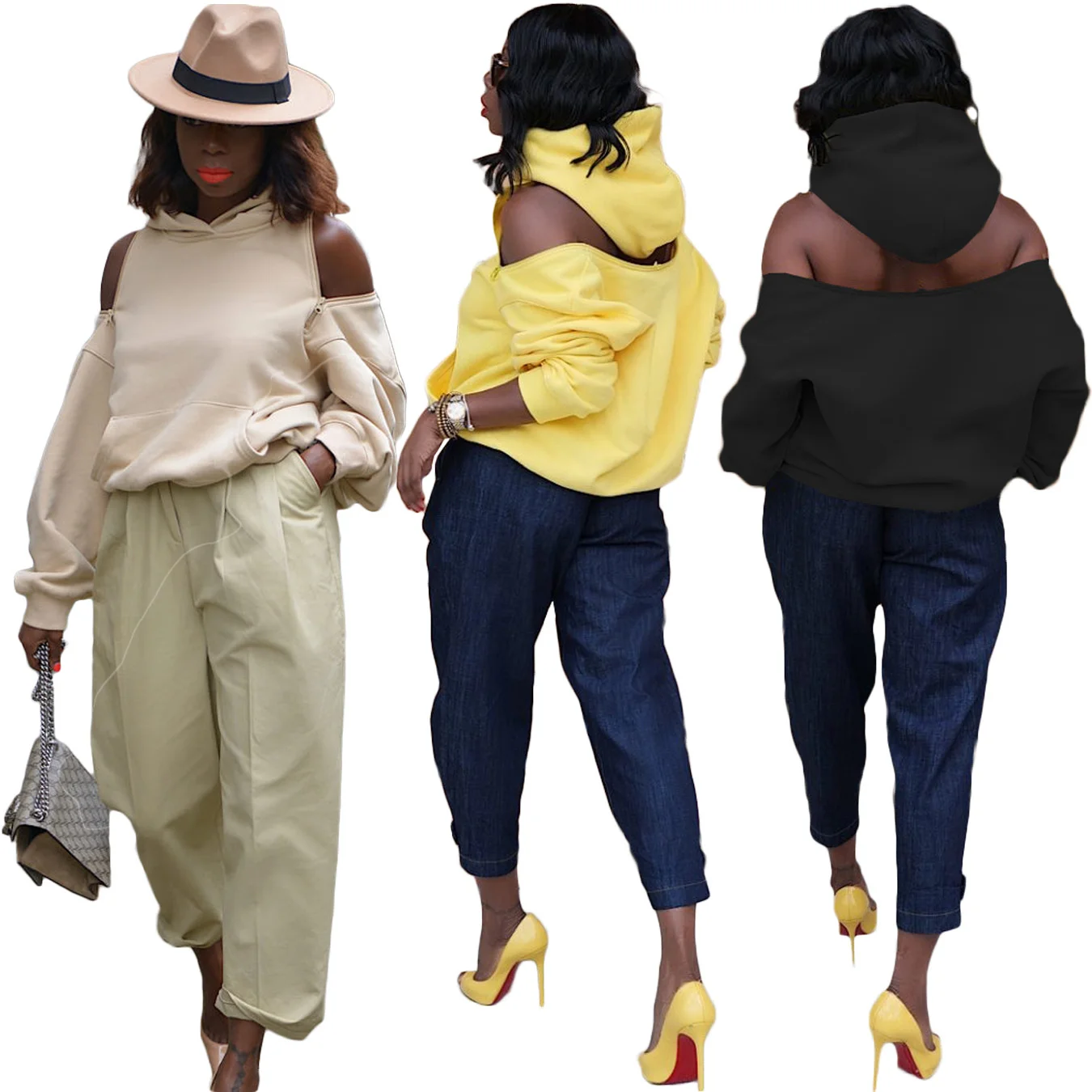Women Designer in 3 Colors Fashion Oversized Sweatshirt Hollow Out Hoodie for Femme Spring Autumn Clothing
