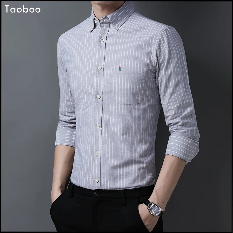 Мужская хлопковая рубашка в полоску с длинным рукавом