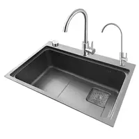 Kitchen bar disinfection double catalyst invisible sink island nano 304 stainless steel wash basin with cover