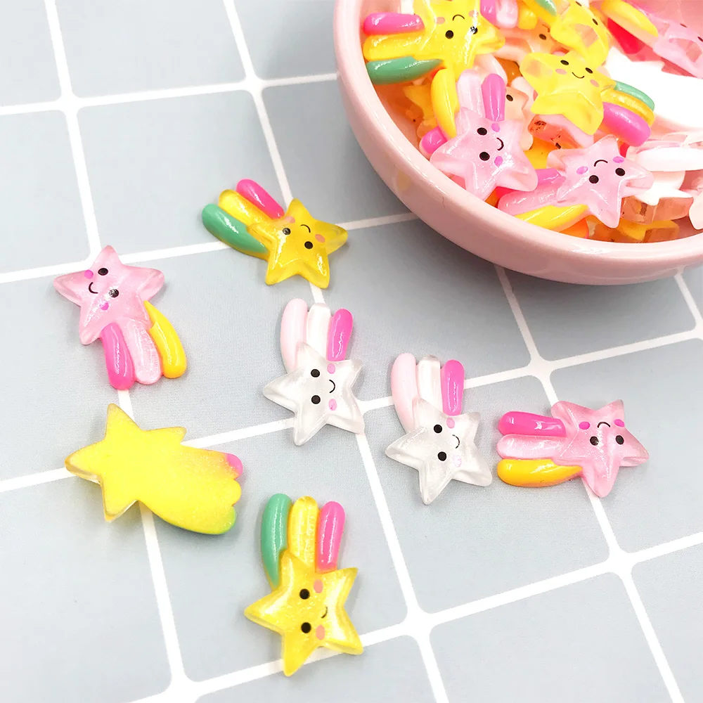 

50 шт., глиттер метеоритный с плоской обратной стороной, кабошон каваи, Детские бантики для волос, аксессуары для волос, скрапбук DIY 24*16 мм