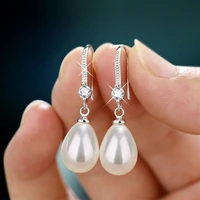 caoshi temperament lady dangle earrings with simulated pearl and zirconia aesthetic female anniversary gift exquisite jewelry