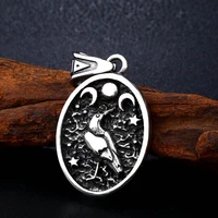 viking crow stainless steel pendant necklace nordic scandinavian rune compass charm mens and womens jewelry