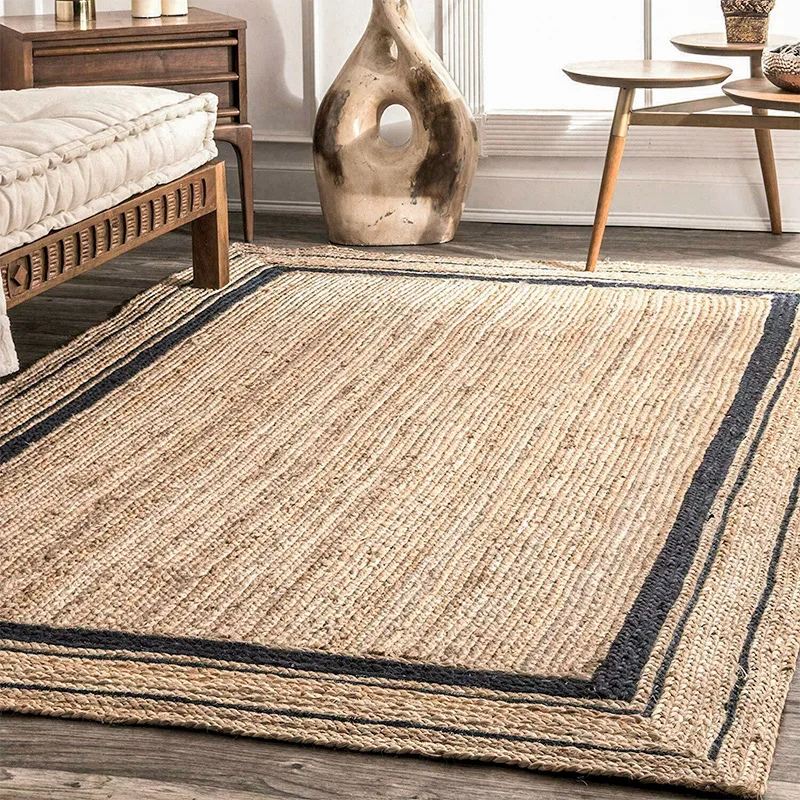 

Jute Rug 100% Natural Jute Weave Style Runner Carpet Country-Style Exterior Full Coverage Large Area Rug For Living Room Tapis