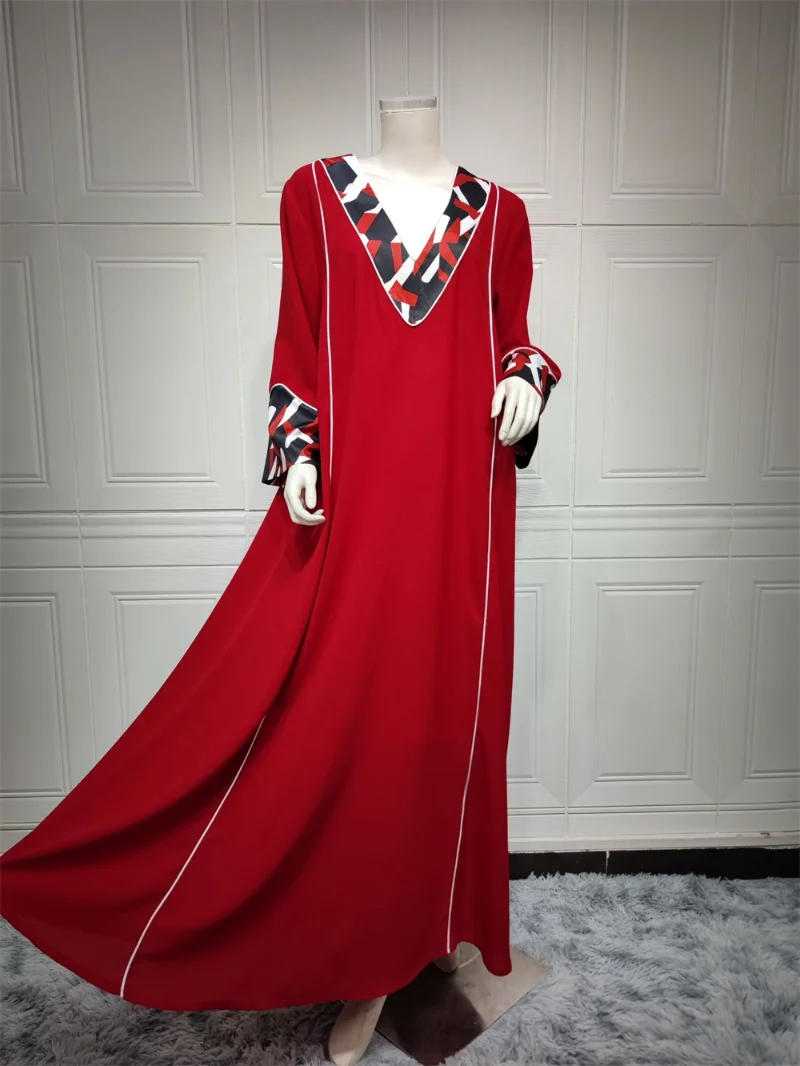 Dubai Kaftan Dress Muslim Party Abaya Women Vintage Print Long Sleeve Patchwork Robe Islam Oman Qatar Djellaba Marocaine