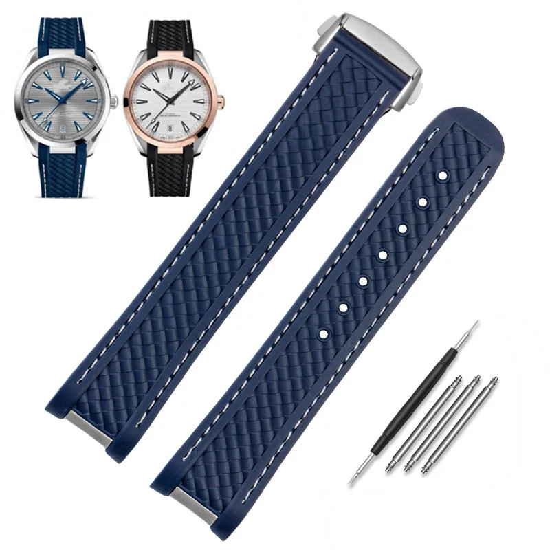 

20mm Watchband For Omega SEAMASTER 300 AT150 DE VILLE SPEEDMASTER Soft Silicone Rubber Strap Blue Watch Accessories Bracelet