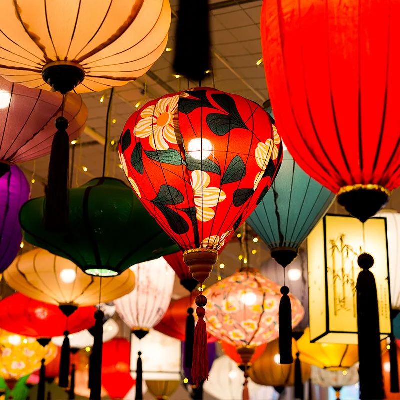 Японское Ретро Вьетнамский Шелковый фонарь традиционный цветочный для середины