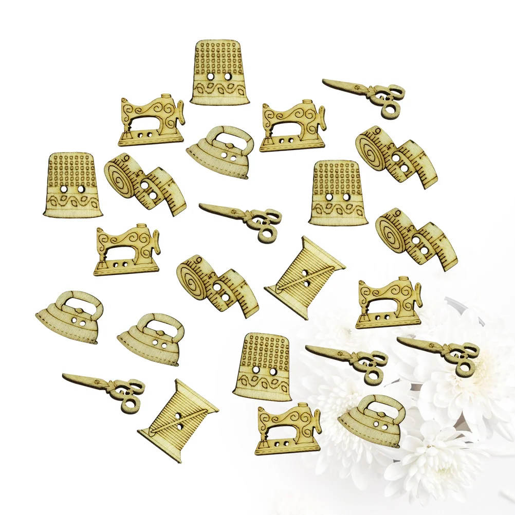 

50PCS Wooden Cartoon Buttons Wooden Embellishments Wooden Snaps Wooden Craft Shapes Wood Slabs Wooden Log Slices