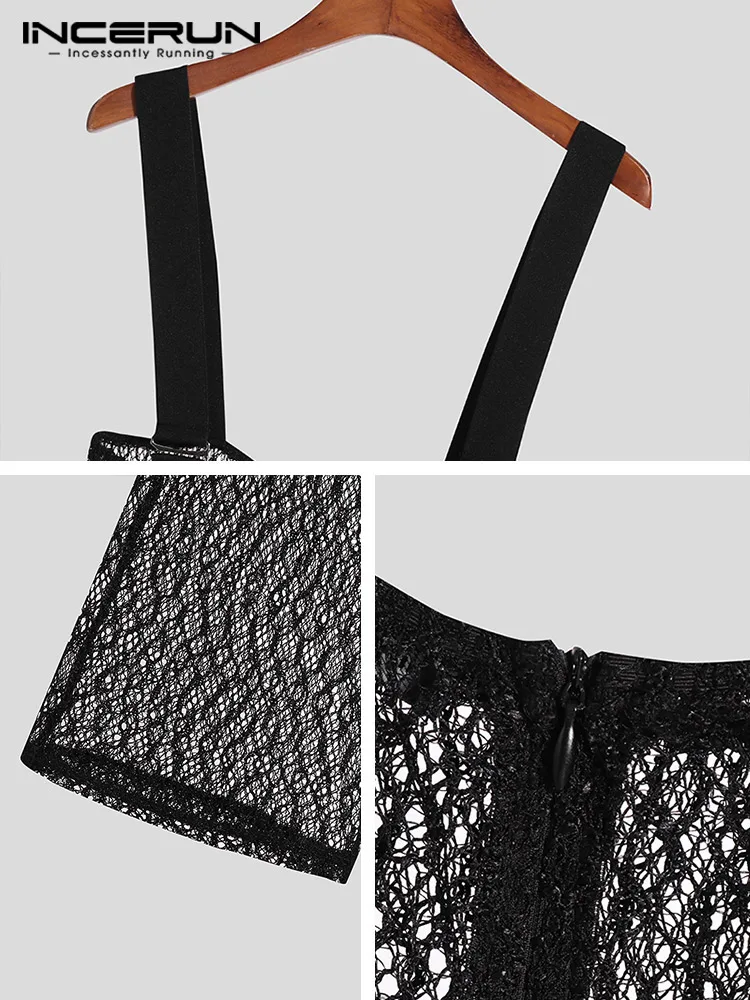 Comfortable Homewear Men's Sexy Leisure Lace Rompers Fashion Casual Style Male Hot Sale Sleeveless Bodysuits S-5XL INCERUN 2023