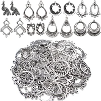 60 pieces 30 pairs of antique tibetan silver color chandelier earring dangling pendant connector earring making assorted pack