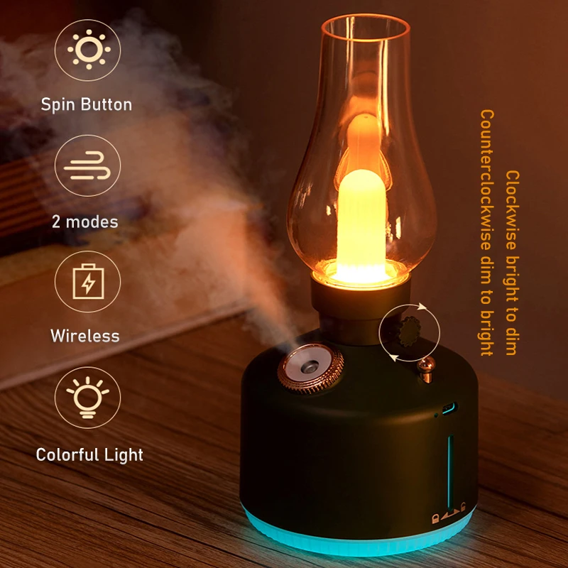 Мини-увлажнитель воздуха Mini USB 280 мл Ароматическое устройство для распыления Ретро настольная лампа Детская спальня Очиститель Атомизатор Настольный свет.