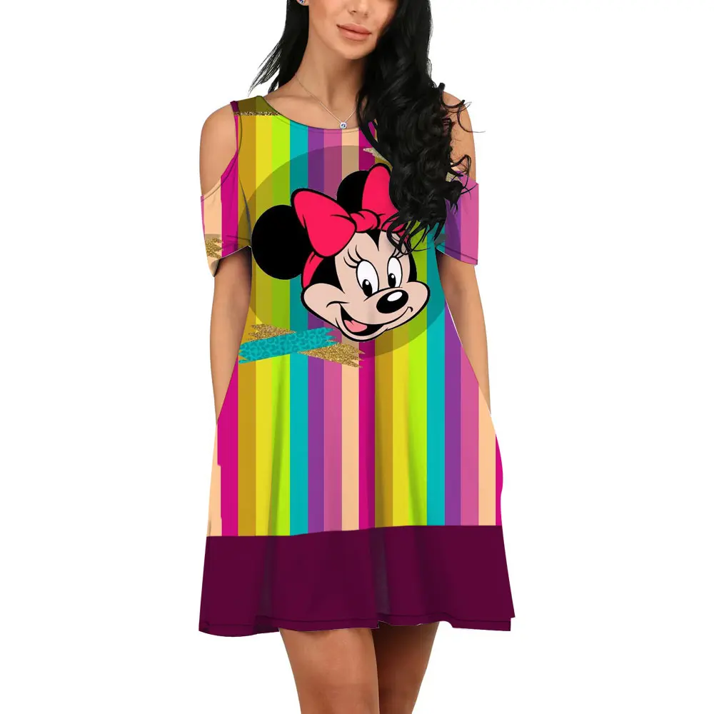 

Summer 2022 Disney Minnie Mouse Fashion Women's Backless Basic Raglan Sleeve Tank Top Loose Dress Colorful Party Harajuku Dress