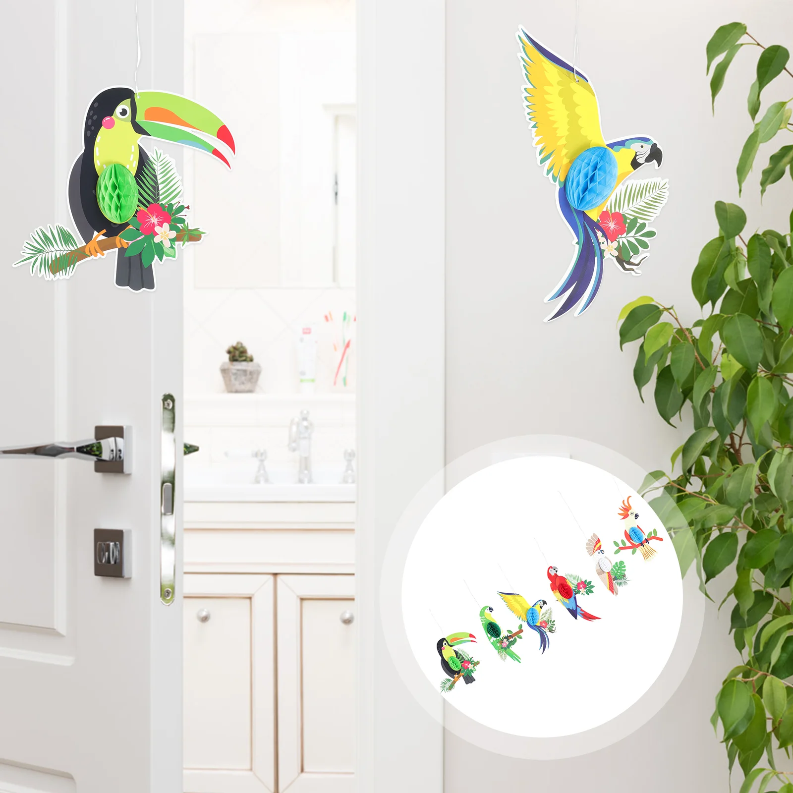 

Honeycomb Parrot Hanging Paper Tropical Birds Bird Ceiling Party Hawaiian Luau Summer Ornament Flower Decor Garland Tissue