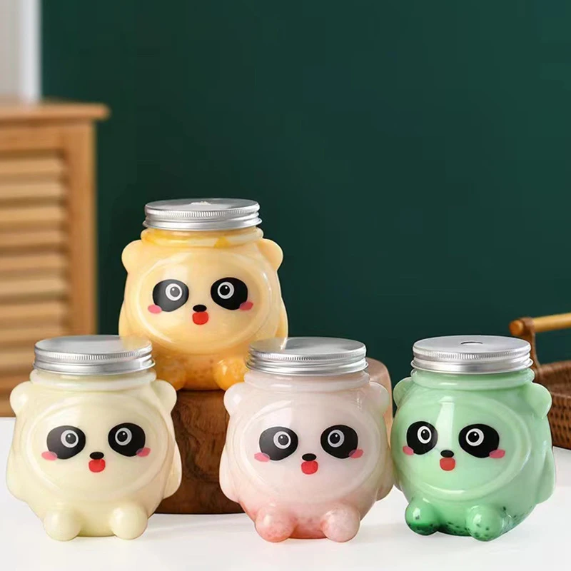 

Homemade Juice Bottles Transparent Juicing Beverage PET Bottle Cold Drink Milk Tea Juice Sealed Cap Cold Drink Panda Bottle