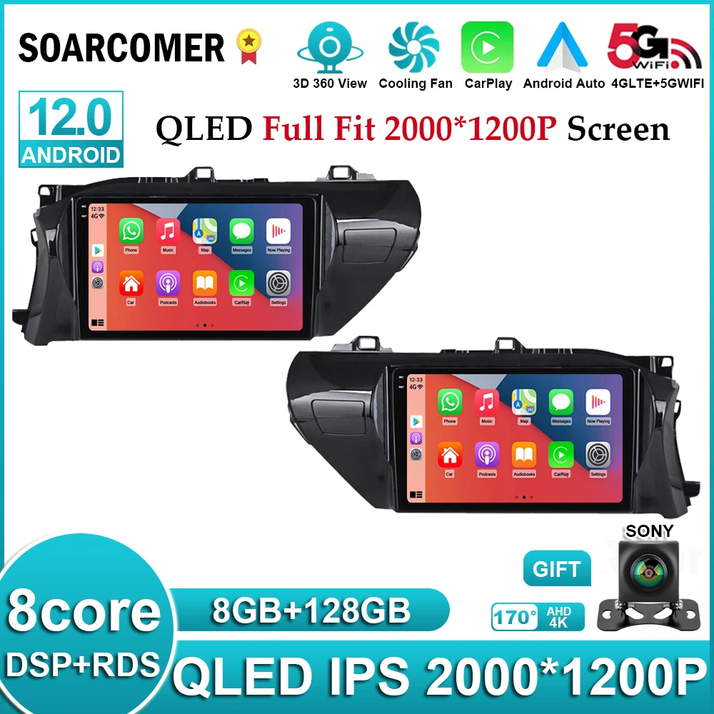 Автомобильный мультимедийный плеер 2DIN Android 12 GPS-навигация для Toyota HILUX REVO VIGO IMV 2016 -