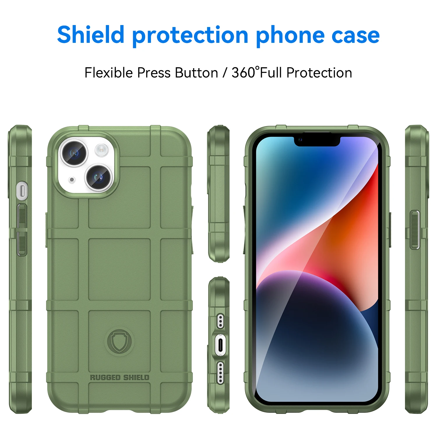 Green Rugged Shield Shockproof Armor Case For iPhone 14 Plus Protection Case Back Cover