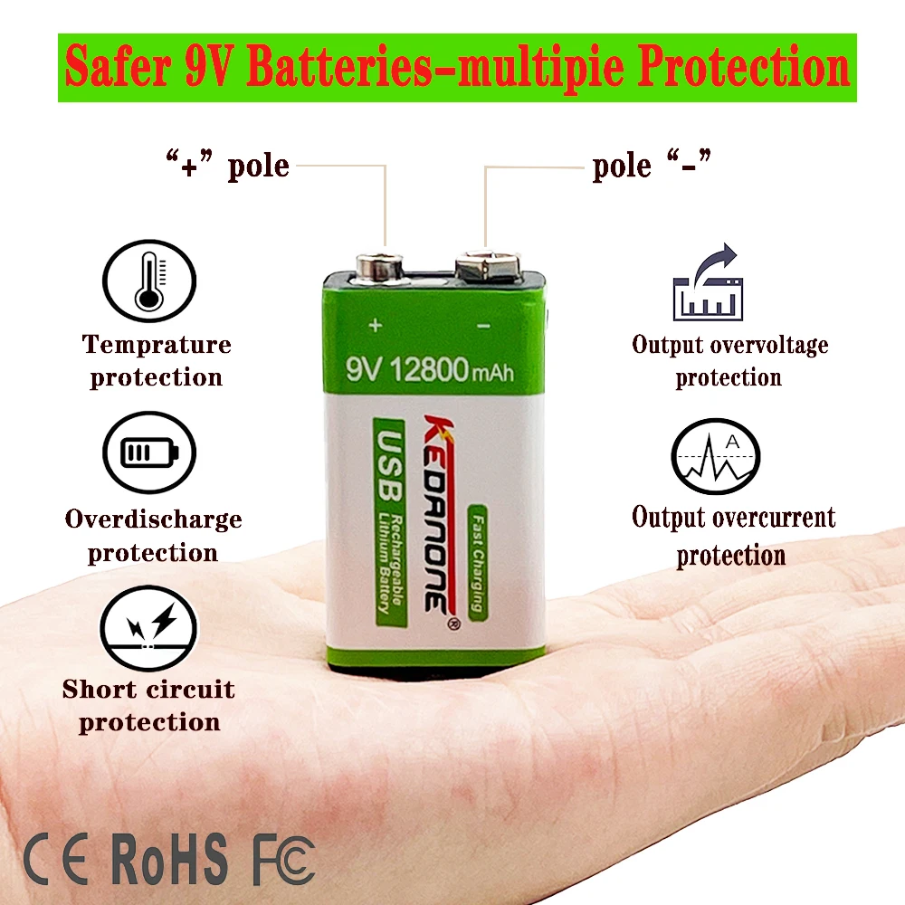

Original 12800mAh Type-C USB 9Volt li-ion Rechargeable Battery 9V Li ion Lithium Battery for RC Helicopter Model Microphone Toy
