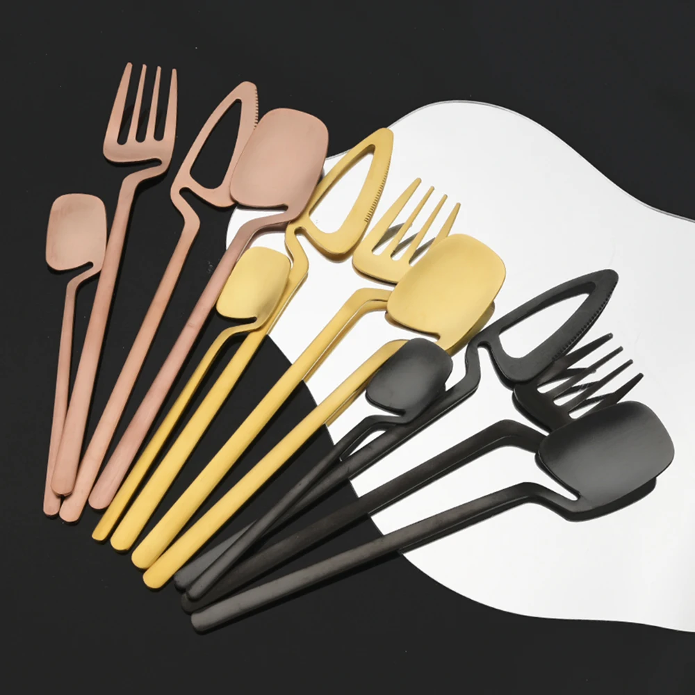 

24Pcs Matte Black Gold Dinnerware Cutlery Set 304 Stainless Steel Knife Fork Coffee Spoon Dinner Flatware Party Tableware Set