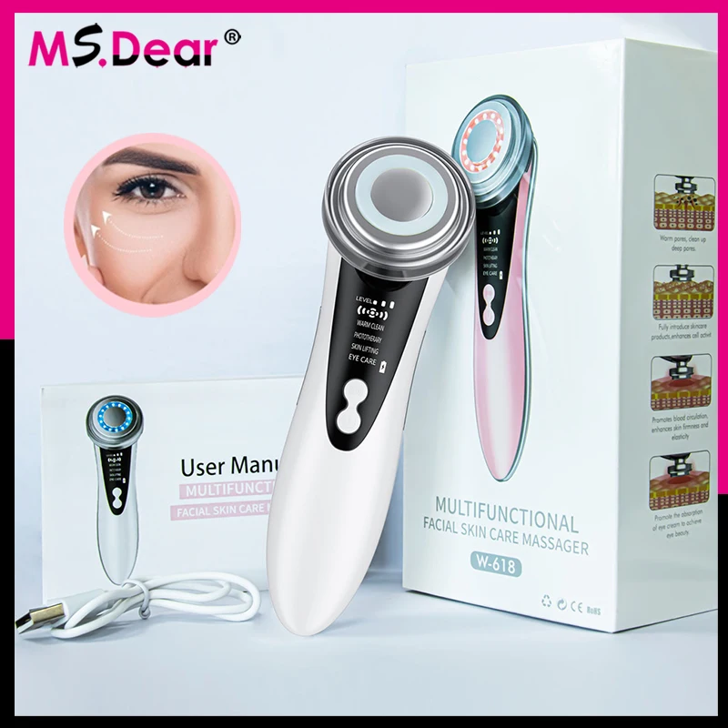 

Ms.Dear Face Massager Red Blue Light Therapy Skin Rejuvenation Tightening Eye Care 5 In 1 Facial Cleansing Lifting Beauty Device