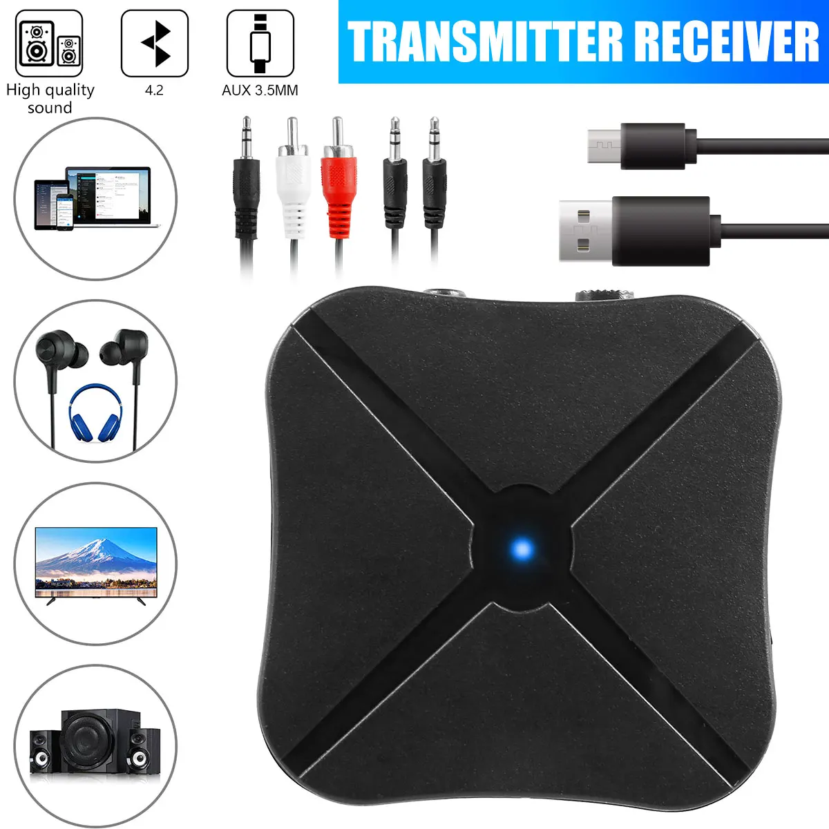 

Новый HIFI Bluetooth беспроводной аудио 4,2 передатчик приемник беспроводной Bluetooth аудио адаптер 3,5 мм AUX RCA стерео выход для ТВ