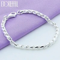 doteffil 925 sterling silver bracelets 4mm snake chain screw fits european silver charms 20cm diy fashion jewelry women gift