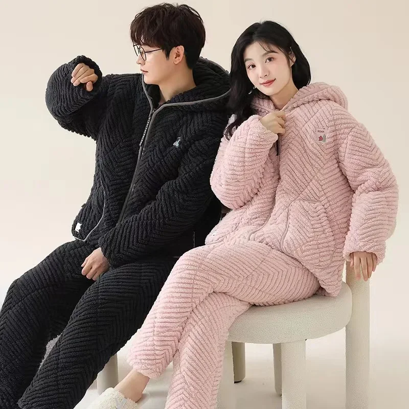 Зима 2023 новая парная пижама трехслойная флисовая подкладка коралловый бархат