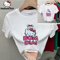 sanrio hello kitty new print short sleeve top summer college style casual simple t shirt womens fashion clothes y2k female girl