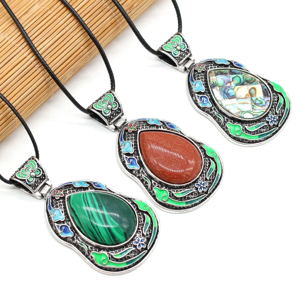 

Natural Stone Rose Quartz Malachite Opal Shell Alloy Drop Pendant Necklace For Jewelry Making Charms Gift Mother of Pearl shell