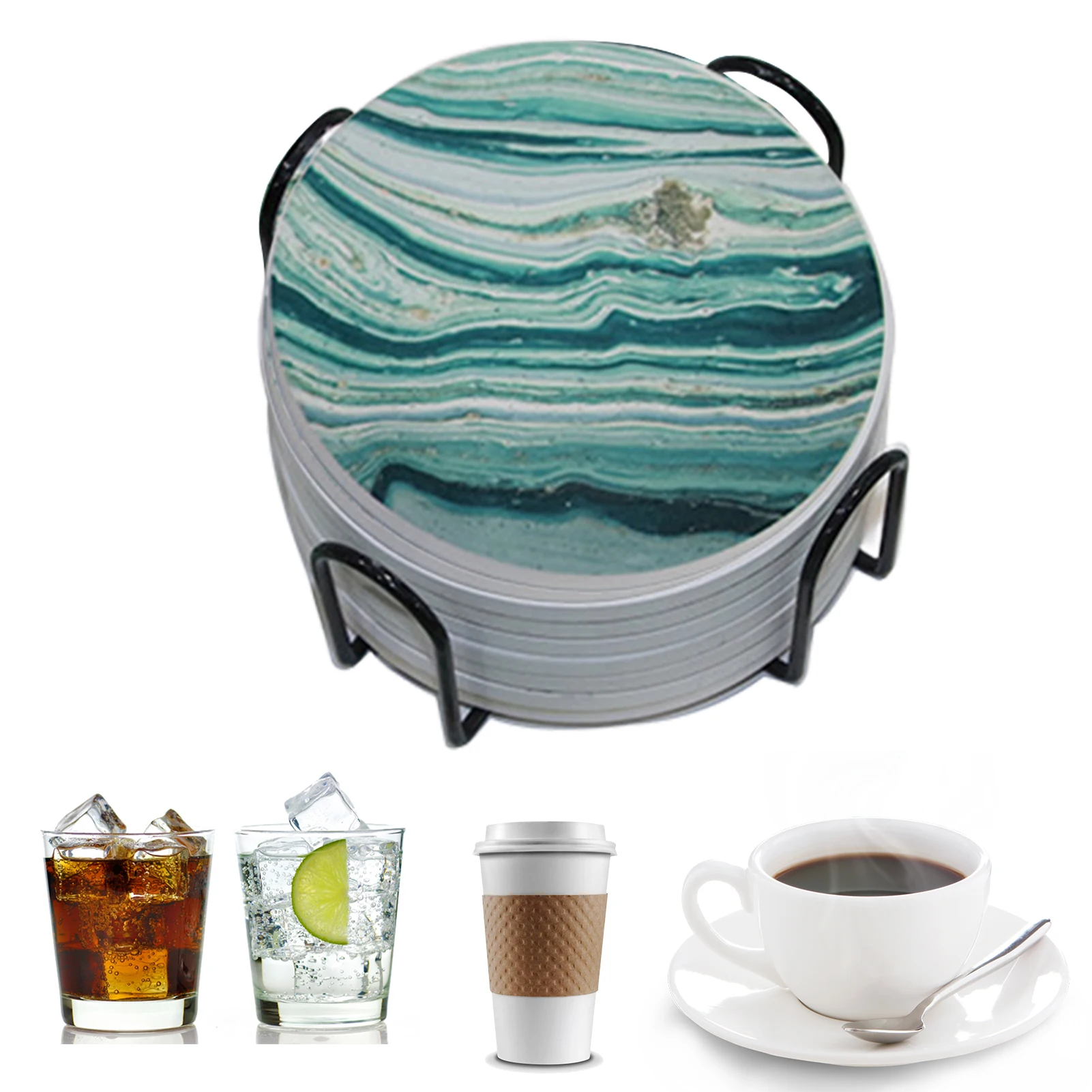 

Drink Coasters With Holder 6Pcs Coasters For Coffee Table Round Drink Coasters For Bar Home Office Decor For Housewarming Gift