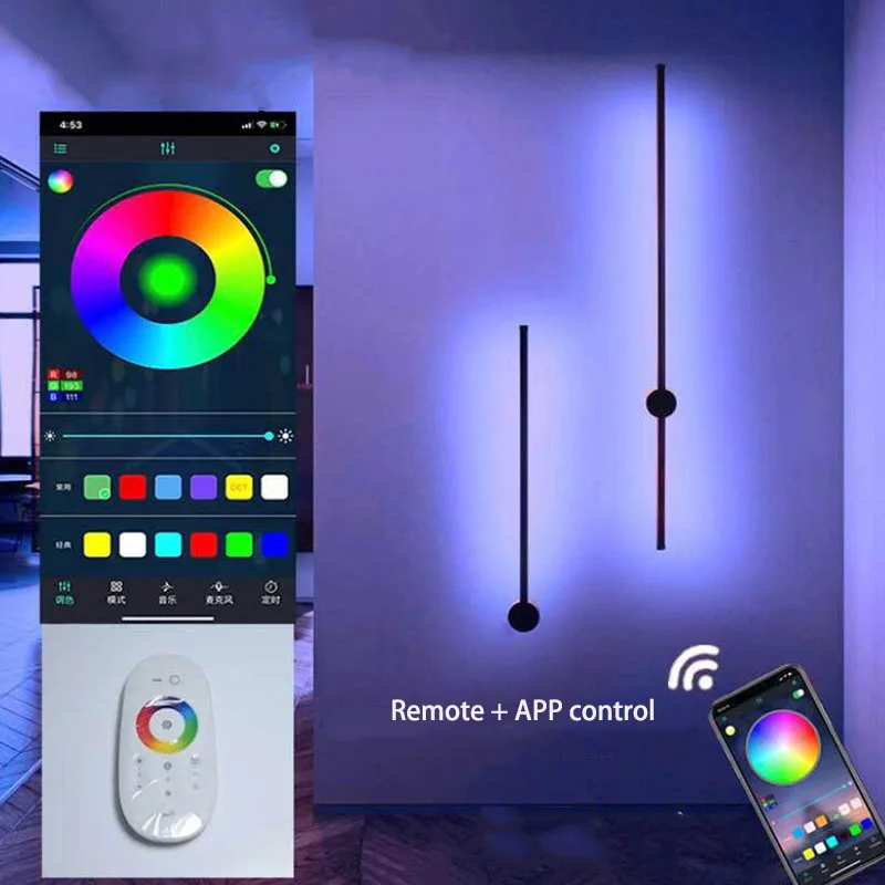 RGB светодиодная длинная настенная лампа комнатный цветной настенный светильник