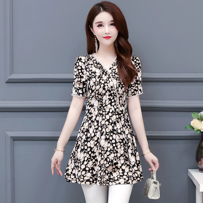 

Женская шифоновая блузка Twicefanx с V-образным вырезом, Новинка лета 2022, женская блузка, женские цветочные цветы, Дамские топы 940A