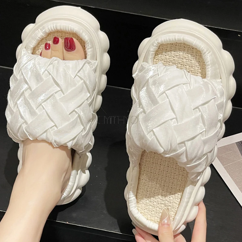 Women Slippers Home Solid Weave Platform Soft Indoor Slippers for Women Non-Slip Fashion Casual Slides 2022 Trend Female Shoes
