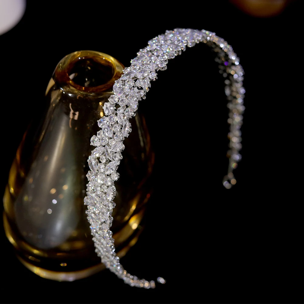 Женская свадебная повязка на голову с фианитом, серебристого цвета ...