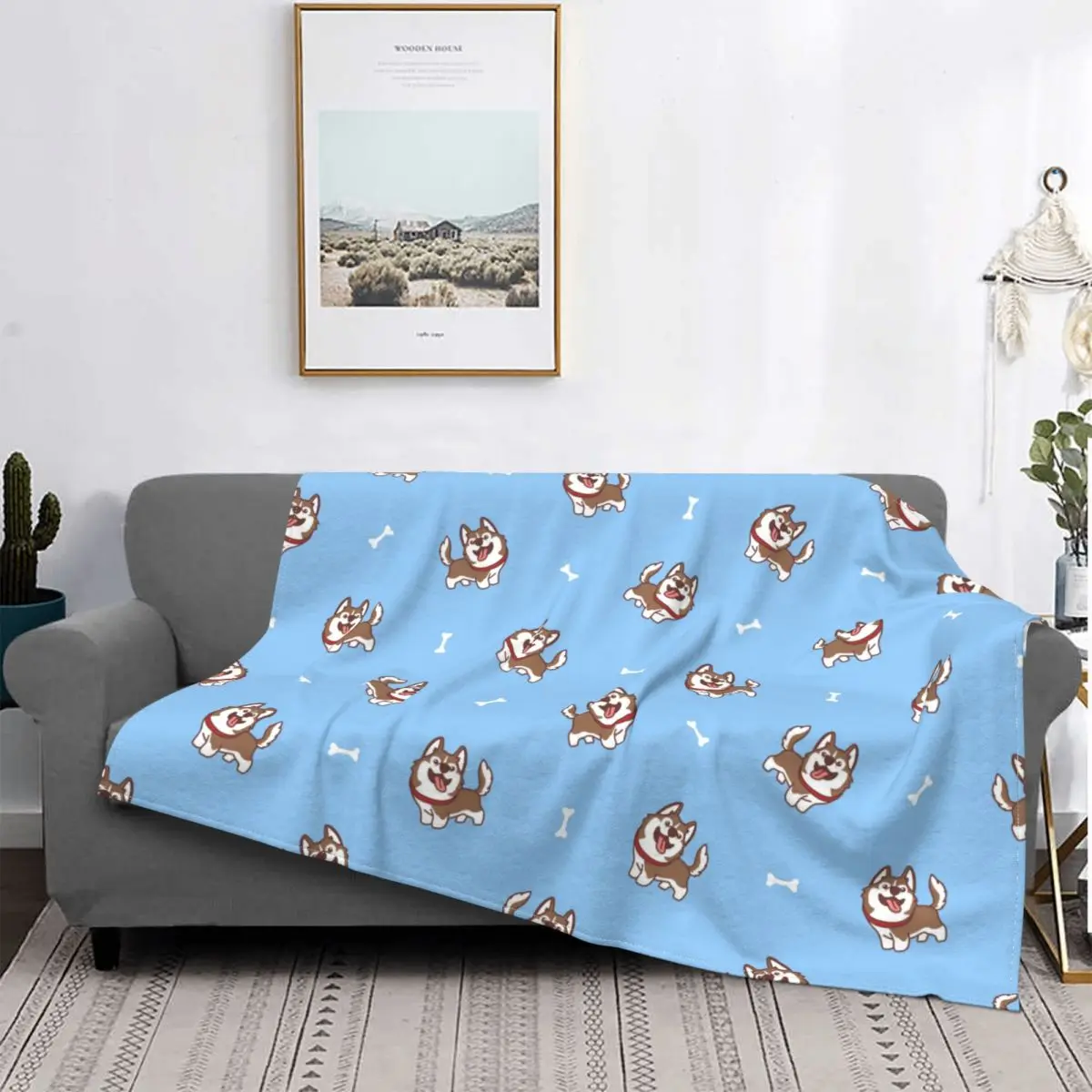 

Cute Brown Siberian Husky Dog Cartoon Pattern Blanket Flannel Cute Animal Warm Blanket Sofa Sofa Bedding Blanket