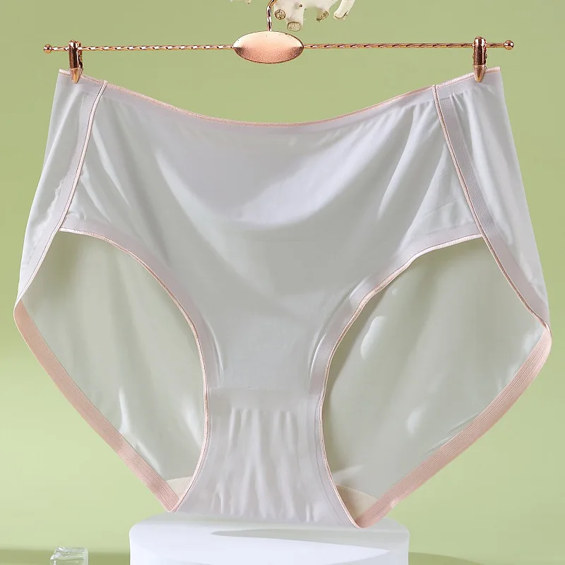 

New Women's Underwear Sexy Solid Color Panties Fashion Girl Comfort Briefs High Waist Ice Silk Underpants Female Lingerie