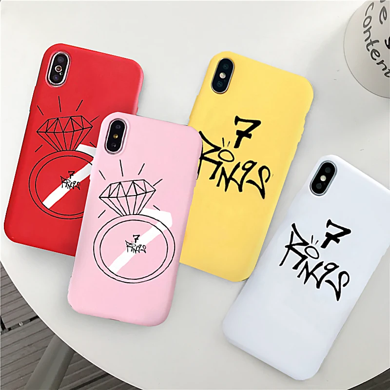 

GYKZ Fashion Ariana Grande 7 Rings Soft Silicone Phone Case For iPhone 12 11 Pro XS MAX XR X 6 6s 7 8 Plus Matte Back Cover Bag