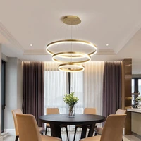 modern 3 ring round led chandelier for living room dining room bedroom kitchen coffee pendant lamp remote control hanging light