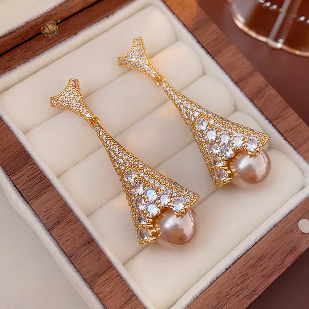 

Fashion Trendy Silver Needle Zircon Pearl Irregular earrings for women's Girl party gift Jewelry wholesale