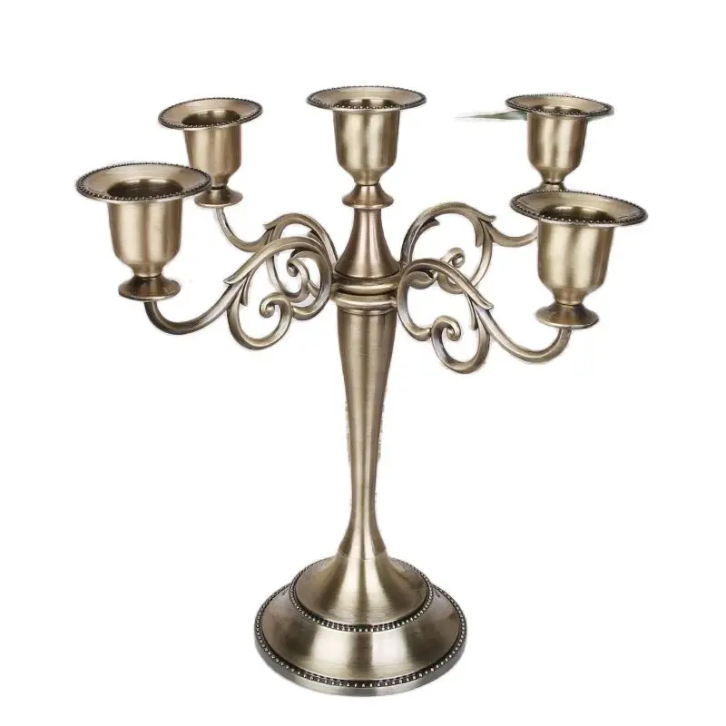 

Hot Metal Silver/Gold/Bronze/Black 5-Arms Metal Pillar Candle Holders Candlestick Wedding Decoration Stand Home Decor Candelabra