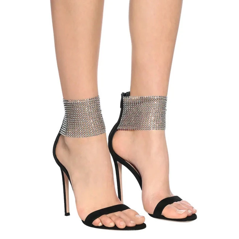 

Женские босоножки на высоком каблуке, черные босоножки с кристаллами, Клубная обувь на шпильке, свадебные туфли, Размеры 35-43, для лета, 2022