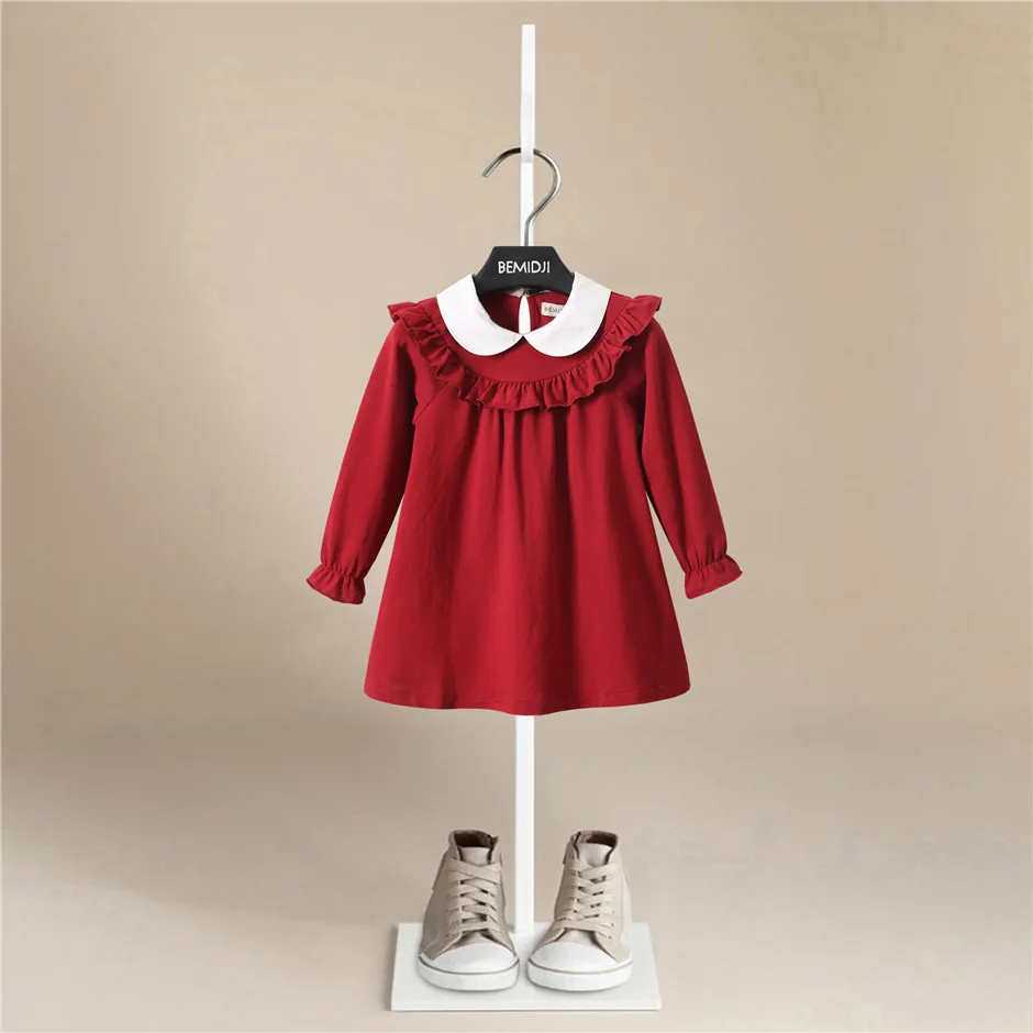 

Осенние платья с длинным рукавом для девочек от лет, красные детские платья для девочек, хлопковая детская одежда, милое платье принцессы дл...