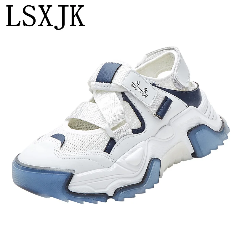 

Новинка 2022, летние спортивные туфли с пленкой на присоске, дышащие Папины туфли с одной сеткой, кожаные женские туфли на толстой подошве с ли...