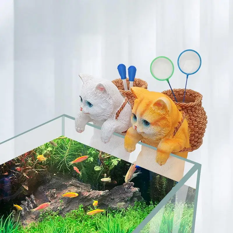 

Creative Backpack Cat Aquarium Ornaments Cartoon Animal Hanging Ornament For Flower Pot Fish Tank Wall Landscaping Decoration